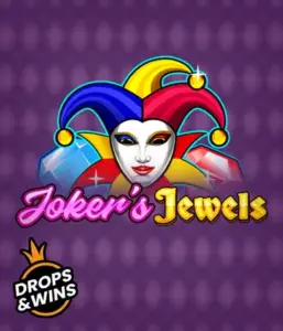 Enjoy the playful charm of Joker's Jewels slot by Pragmatic Play, highlighting a charming joker's mask decorated with a multicolored jester hat. This image captures the joyful spirit of classic slots, set against a deep purple background. Perfect for those who love classic slot games, promising a delightful gaming experience. 