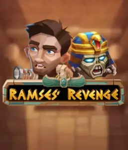 Explore the thrilling world of the Ramses' Revenge game by Relax Gaming, highlighting a surprised explorer and a menacing mummy set against an Egyptian tomb backdrop. This graphic portrays the drama of Egyptian archaeology, great for those interested in historical adventures, delivering a gripping adventure. 